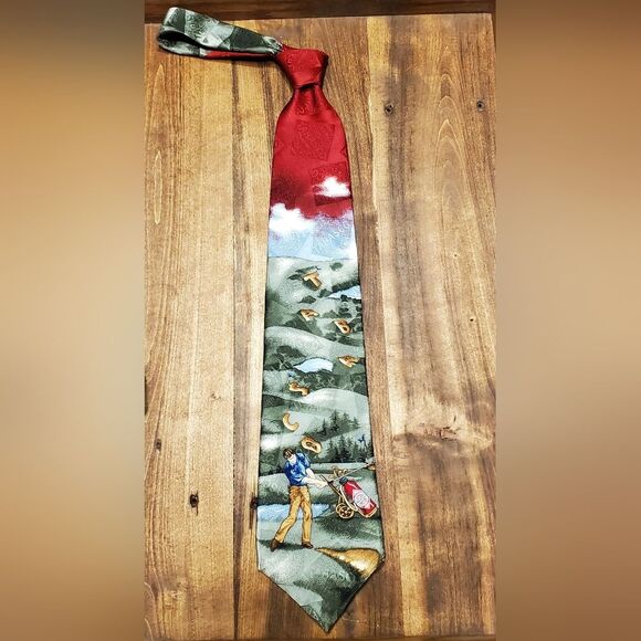 Vintage 90's TABASCO 100% Silk Golf Theme Novelty Neck Tie - Picture 1 of 6